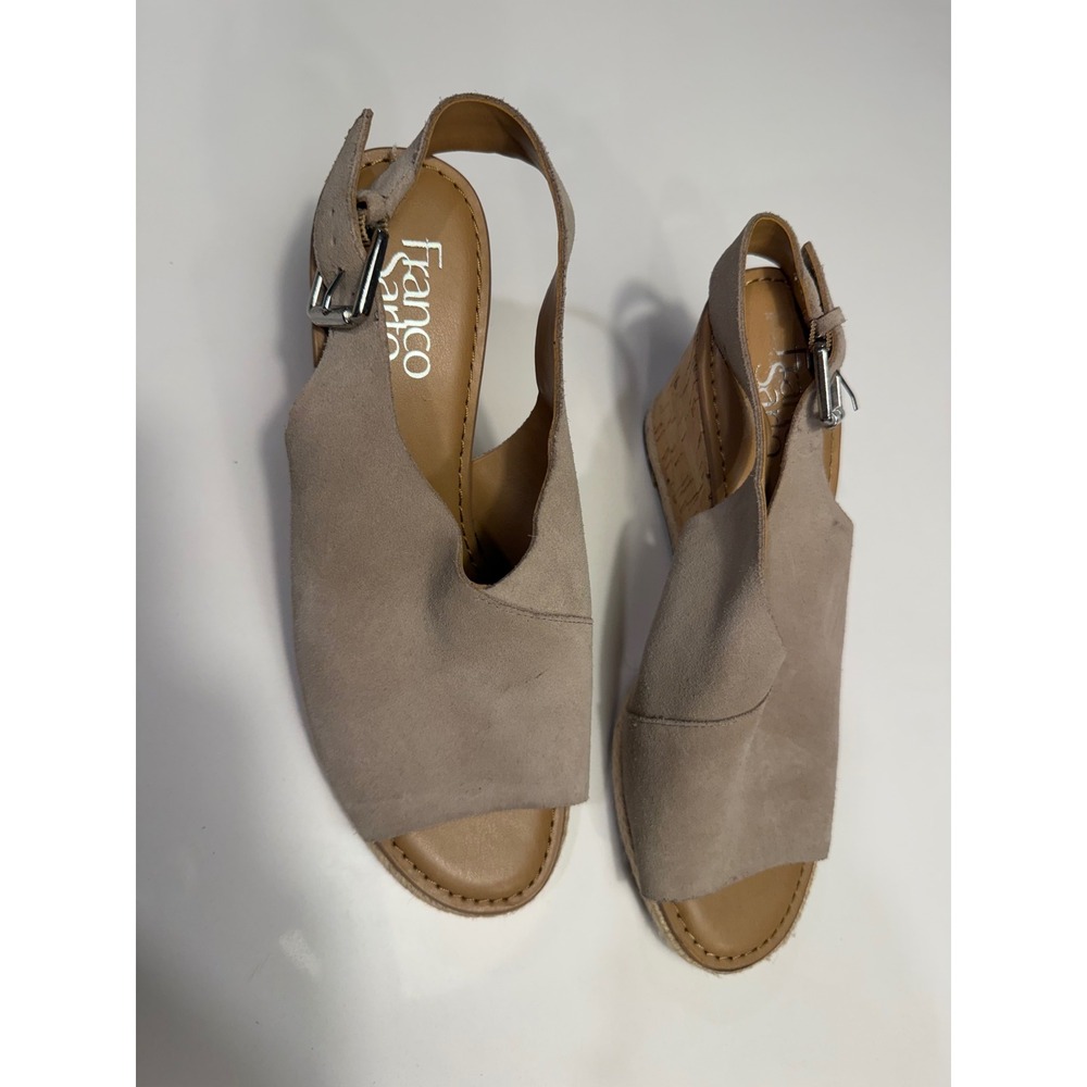 Franco Sarto Wedge Sandals Womens 8M Julien Taupe Suede Slingback Excellent